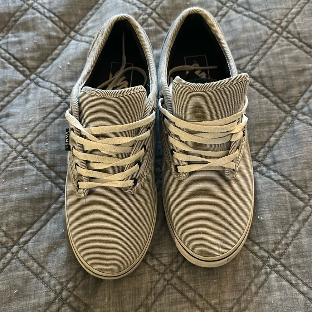 White and Blue Striped Vans